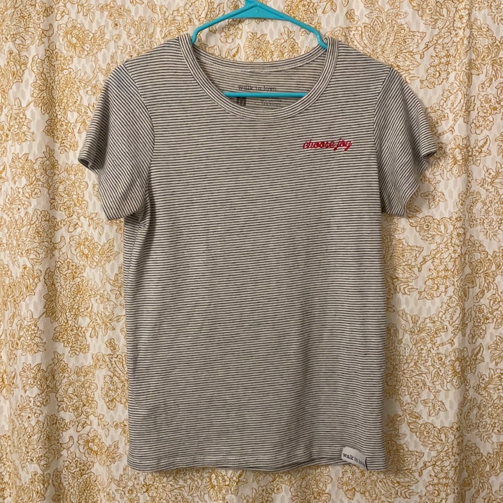 Embroidered “choose joy” striped tee